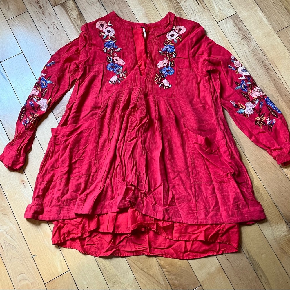 Free People Mia Gauze Embroidered Floral Print Mini Tunic Dress size small - Picture 2 of 11